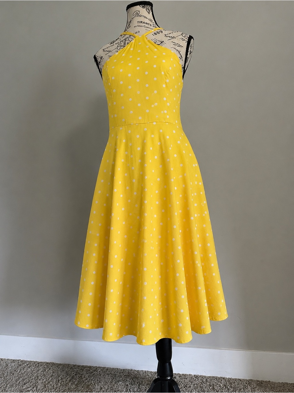 Venus Butter Yellow Polka Dot Halter Midi Dress – Size US 4